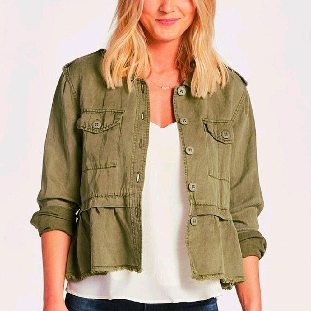 Sanctuary Revolve New Discovery Cropped Peplum Army Jacket Med Olive Green